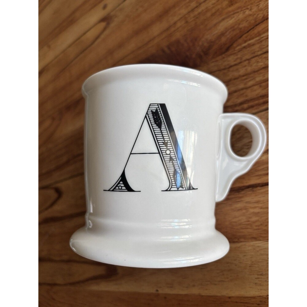 Anthropologie Monogram “A” Retro Shaving Mug White Black Letter